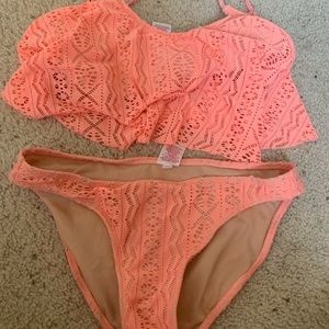 Womans Coral Bikini Top and Bottom